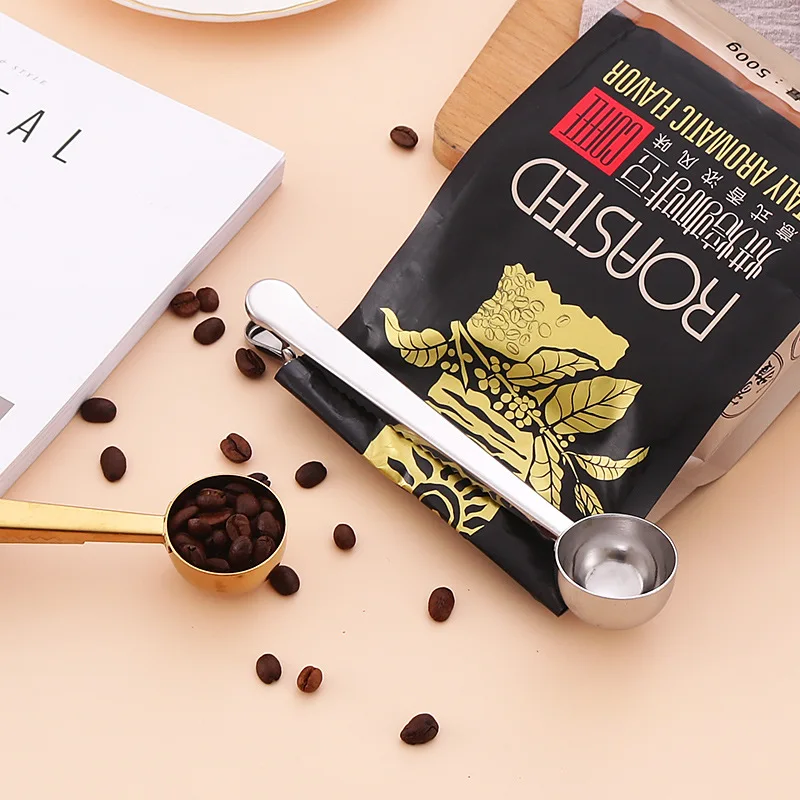 Description Picture 3 of itemTwo-in-one Stainless Steel Coffee Spoon Seal Clip Kitchen Coffee Scoop Food Seal Clip Multi-function Coffee Bean Measuring Spoon