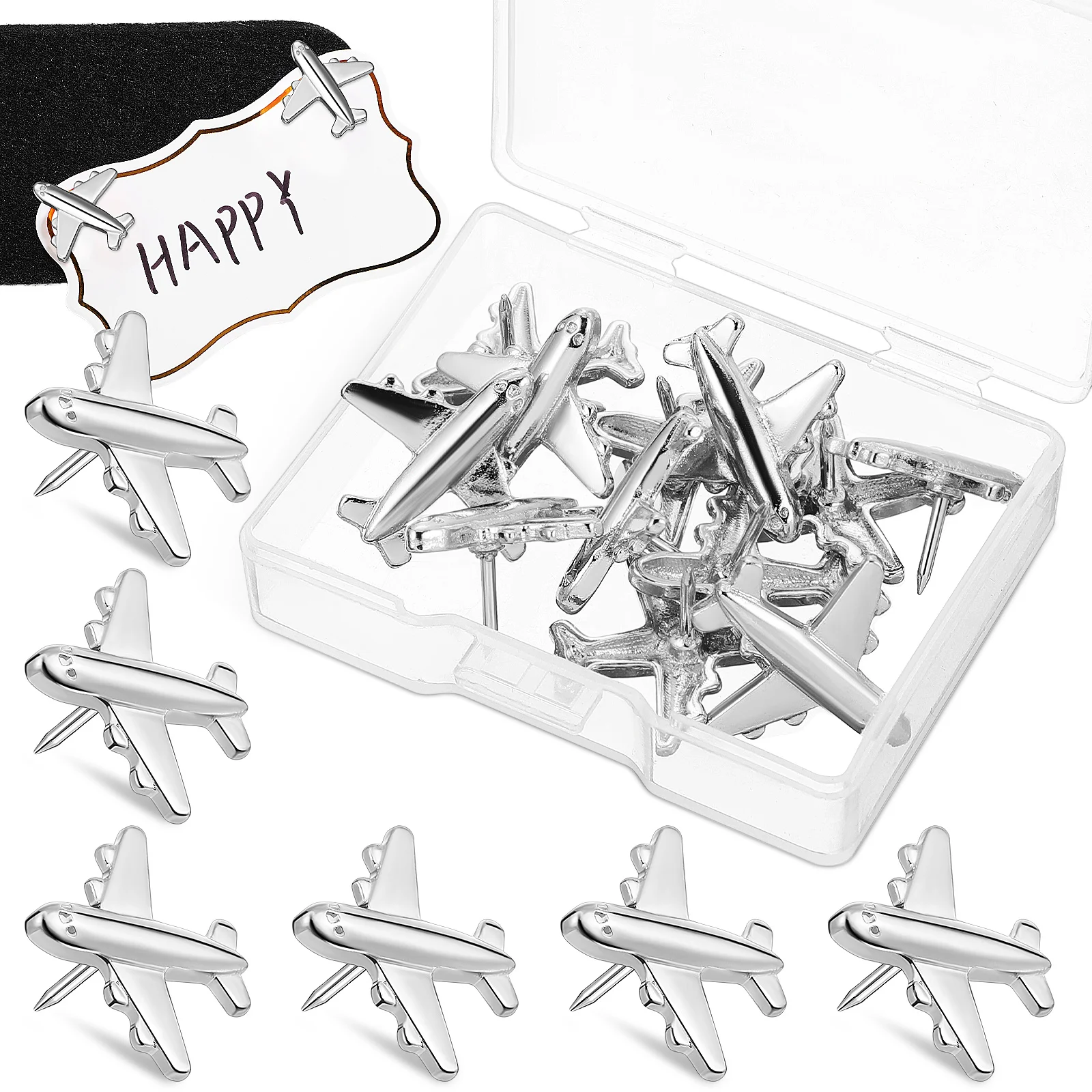 

24 Pcs Three-dimensional Metal Aircraft The Plane Map Pin Thumbtack Bulletin Board Tacks
