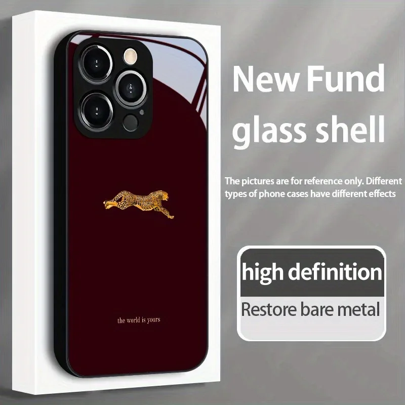 Stylish Wine Red Leopard Pattern Phone Case with Glass Silicone Frame