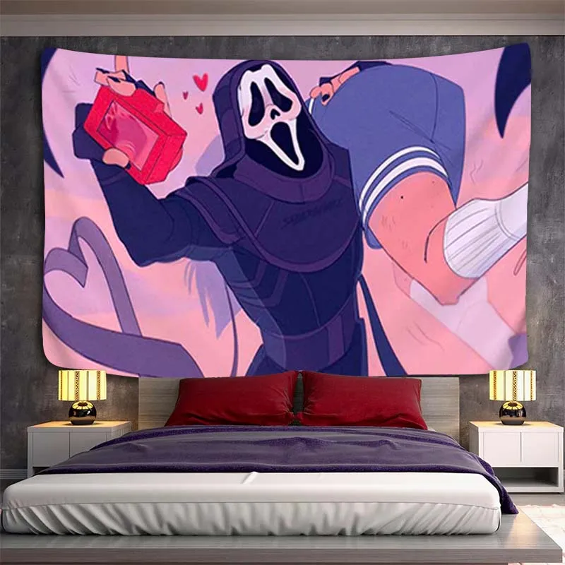 

Fabric Tapestry for Wall Art Ghostface Aesthetic Room Decoration Tapestries Tapries Decor Decors Home Bedroom Hanging the Large