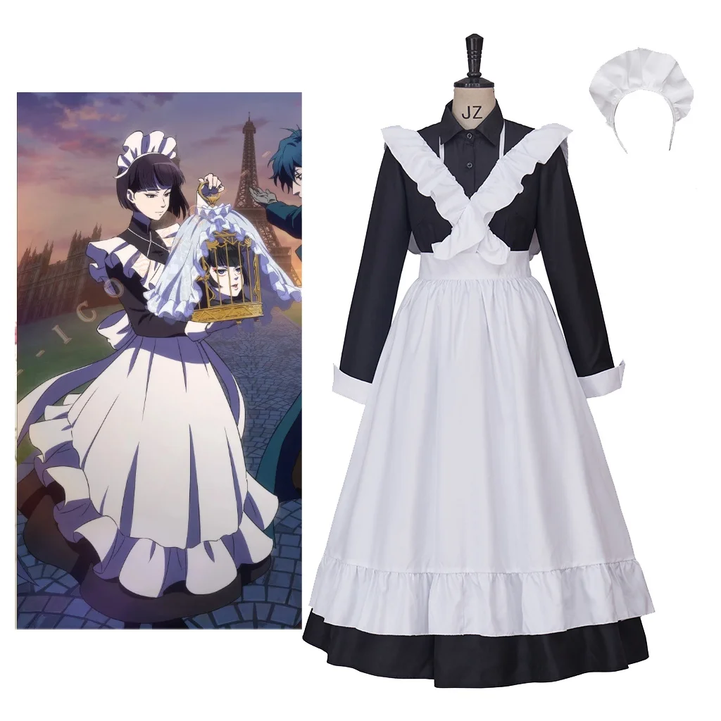 

Anime Undead Girl Murder Farce Shizuku Hasei Cosplay Costume Outfits Hasei Shizuku White And Black Ball Gown With Headgear Set