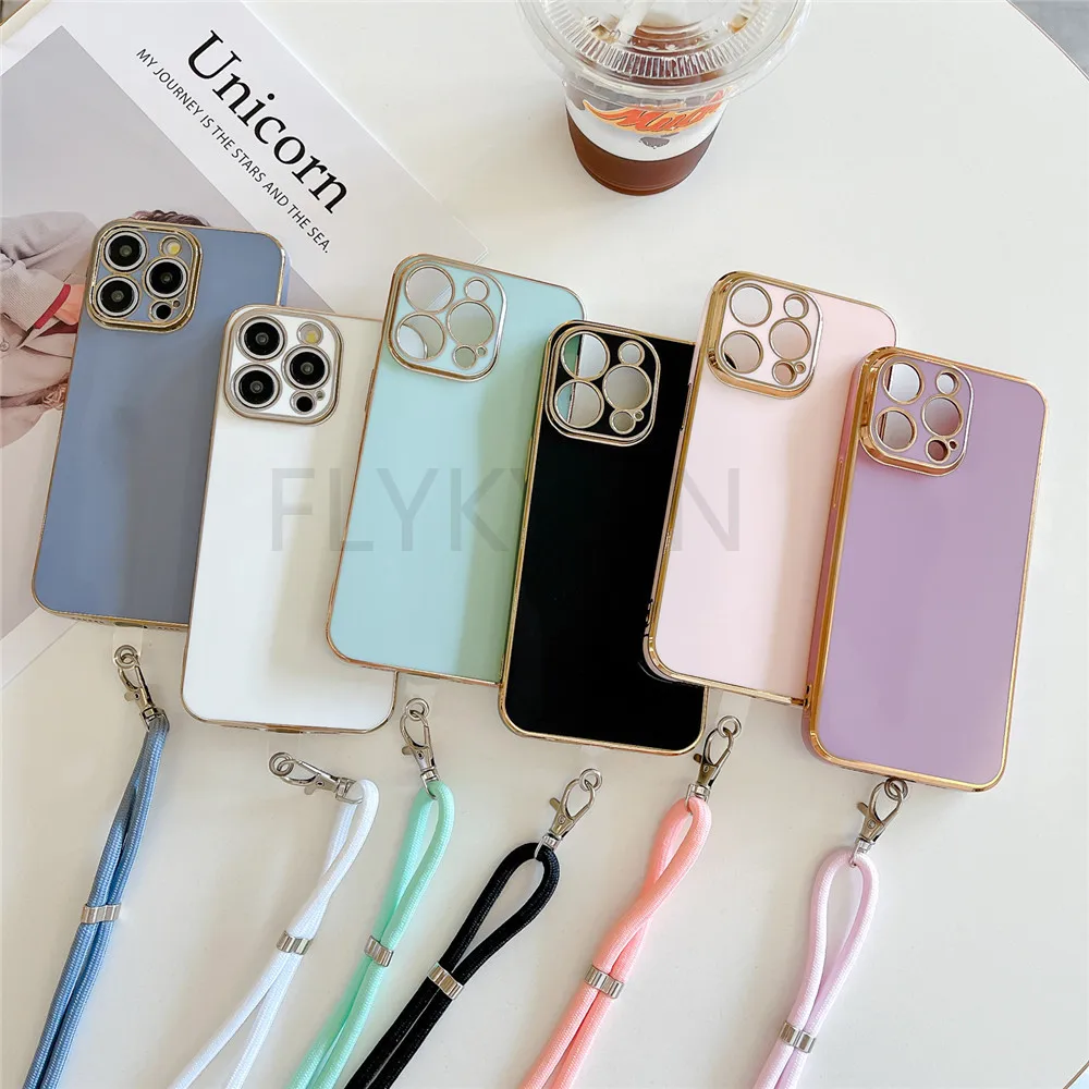 Luxury Plating Crossbody Lanyard Strap Silicone Phone Case