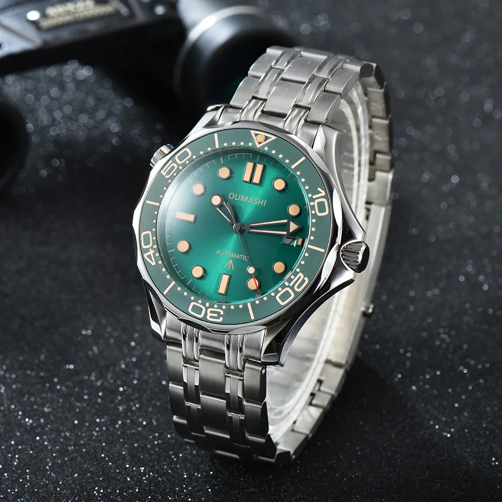 

Meiyouda 8215 movement OUMASHI Men's Watch Fashion High end Sapphire Glass Green Glow Dial Stainless Steel Case Nylon Band