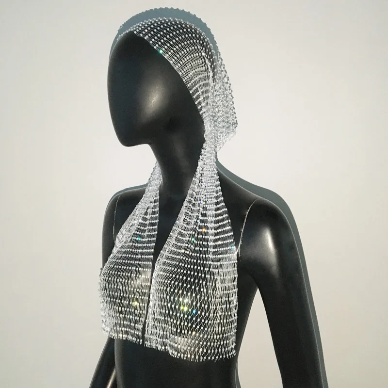 Glitzer Strass Frau Bandana Haarband Diamant Kopfwickel Stirnband Kopftuch Rave Festival Turban Clubwear Party Kopfbedeckung – Detail 10