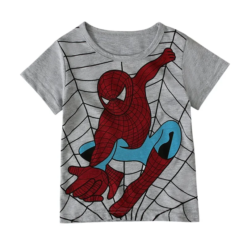 Disney Cartoon Marvel Children's Print Short Sleeve Cotton T-shirt Summer Spider-Man Boys Casual Clothes Sportswear 3-8Years Old