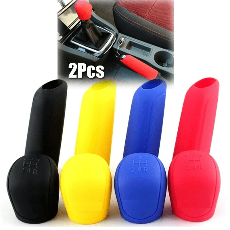 2Pc/Set CarAuto Manual Silicone Shift Gear Head Knob Cover Handbrake Hand Brake Covers Sleeve Case Skin Protector Car Styling