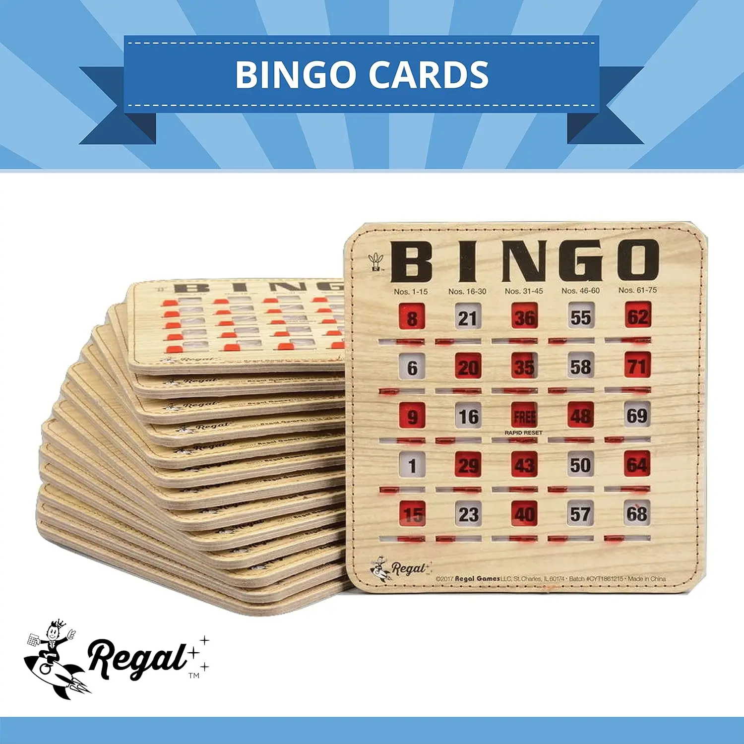 Bingo Bingo Cards with Sliding Windows-Extra Thick Stitched Cardstock-Woodgrain Reusable & Large Cards Ideal for Fam