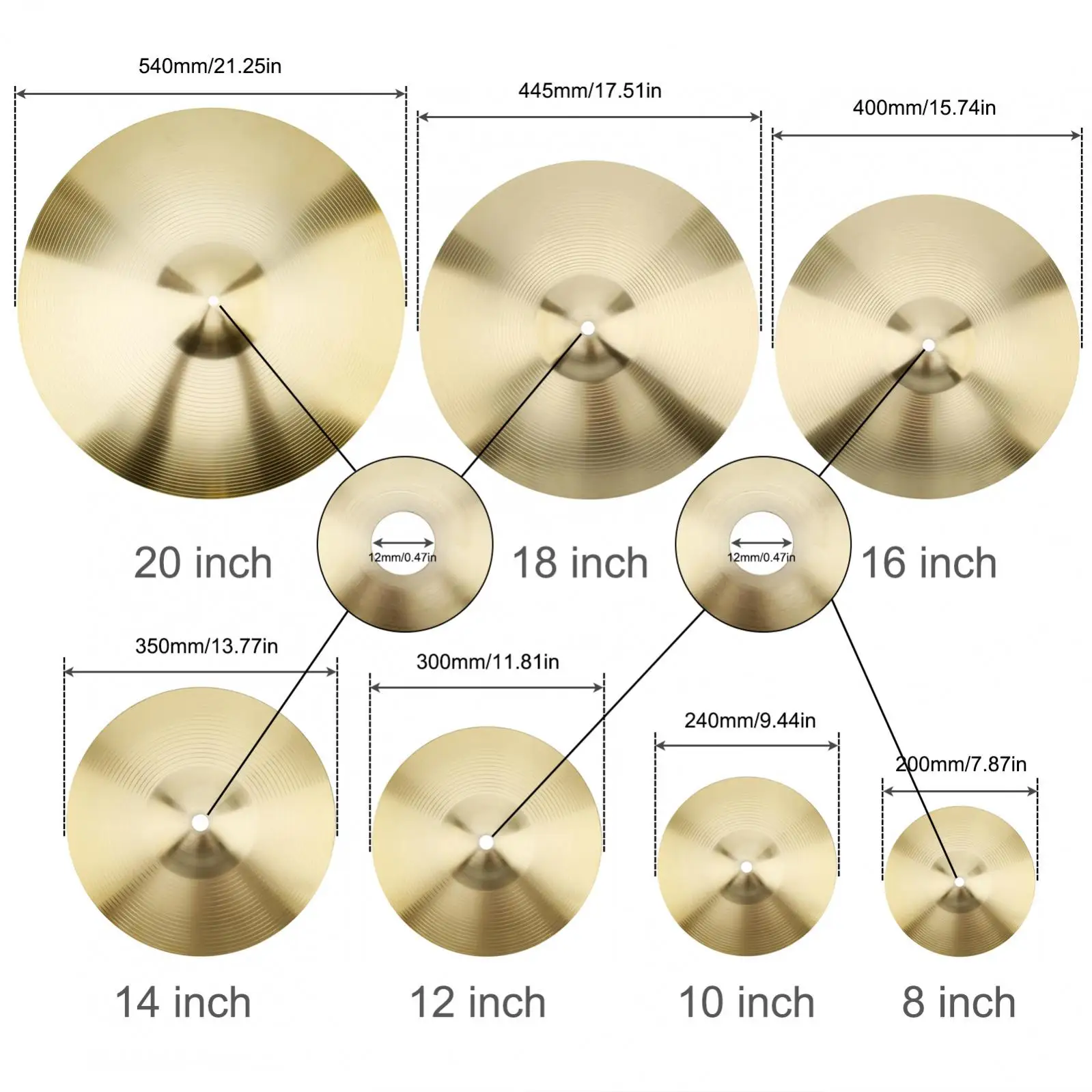 8/10/12 14 16 18 20 inch Alloy Brass Drum Crash Cymbal for Jazz Drum Sets Standard Serviceable Cymbal drum cymbal kit