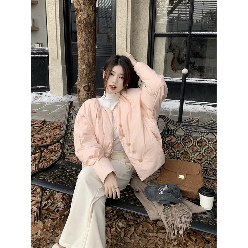 Fashion Long Sleeve Pink Sweet Cute Women's Short Down Jacket 2023 Winter Korean Style Commute Style Casual Loose Outerwear