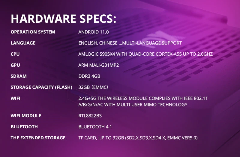 TOX3 Smart TV Box Android 11.0 4GB 32GB Amlogic S905X4 4K Media Player Wifi 1000