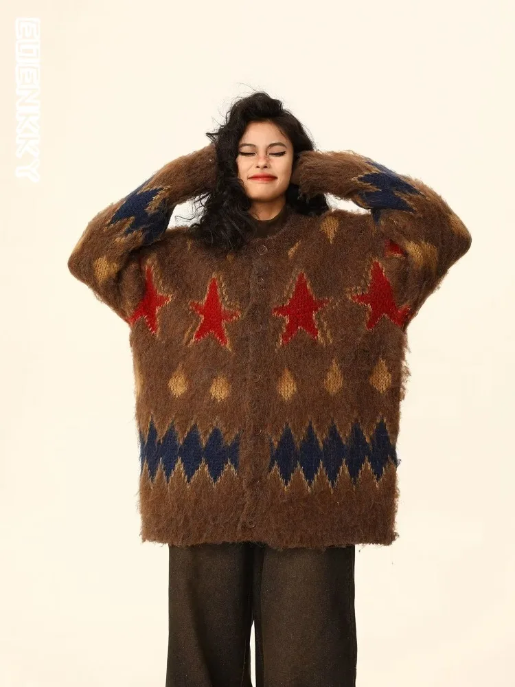 여성용 니트 가디건 스웨터, 고딕 루즈 빈티지 스타 패턴, Y2K 점퍼, 여성 새해 니트 상의, 저지 용수철, 가을 신상