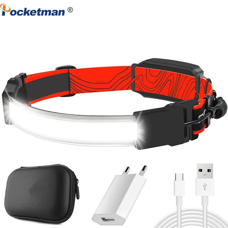Headlamp Rechargeable Band Wide-Beam 210°Angle Super Bright Strip COB & Red 