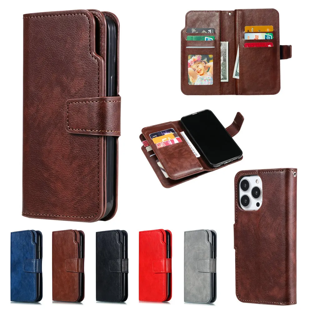 Per Iphone 15 Pro Max 5G 2023 Flip Case Card Pocket Wallet Book Shell Iphone 14 Plus 13 Mini 12 11 Leather Etui Phone 8 Xs Xr Se