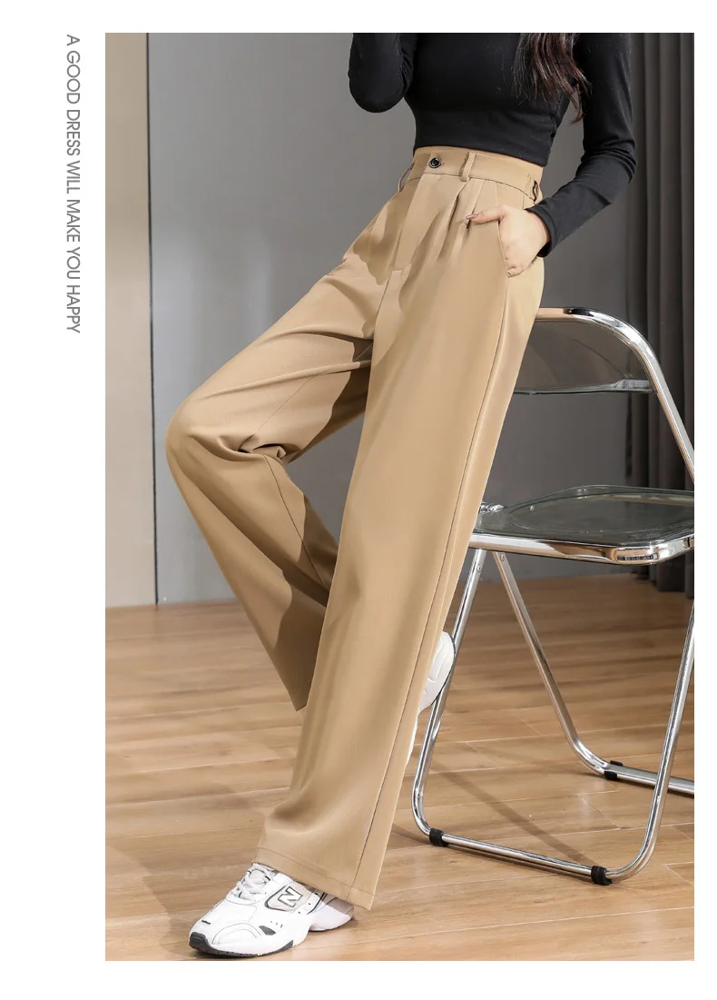 New High Waist And Wide Leg Pants Female Spring Autumn Vertical Casual Fashion Loose Straight Tube Floor Mopping Suit Trousers dickies 874