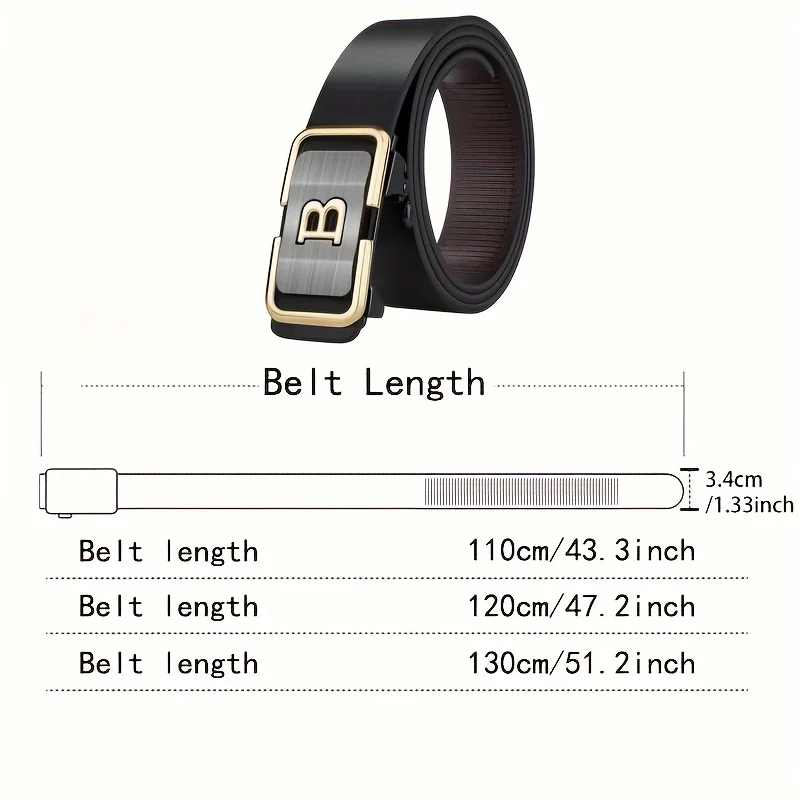 DINISITON New Fashion Men's Belt Toothless Automatic Buckle Belt Alloy Letter Button for Business Fashion High Quality Men'Strap - Image 2