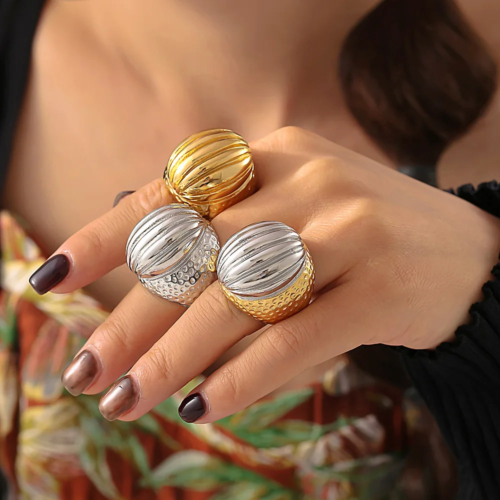 Übertreiben Textur Edelstahl Ringe Für Frauen Trendy Luxus Vintage Zeigefinger Ring Schmuck Frau Hochzeit Geschenk
