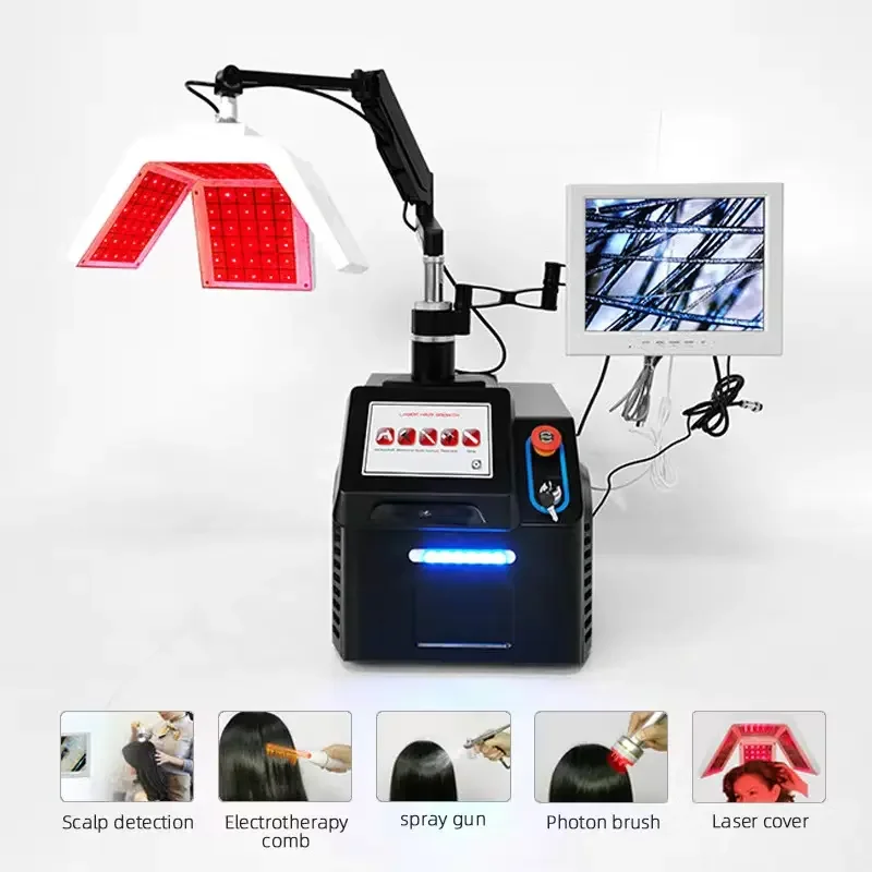 Portable Anti-Hair Loss Ozone Treatment Helmet Laser Hair Regrowth System Hair Scalp Massage Hair Follicle Detection Machine lescolton laser hair growth helmet 162 laser diodes hair growth cap hair loss treatments for men and women wireless rechargeable