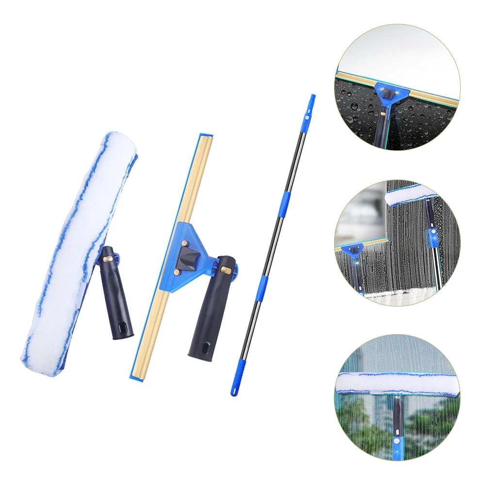 

Glass Cleaning Scraper Window Tool Microfiber Scrubber with Pole Manual Car Cleaner Stainless Steel Squeegee Extendable