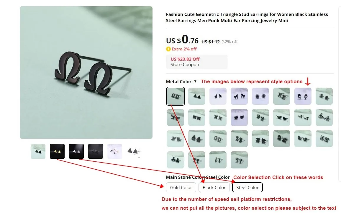 Mode Niedliche Geometrische Dreieck Ohrstecker für Frauen Schwarz Edelstahl Ohrringe Männer Punk Multi Ohr Piercing Schmuck Mini – Detail 1