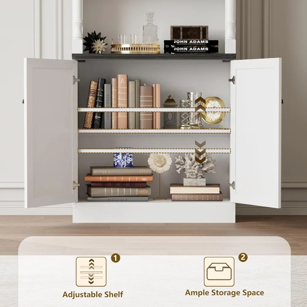 Bookcase with Doors, 71 inch Tall Bookshelf with Storage Cabinet, Floor Standing Wood Bookcase with Adjustable Shelves, 6