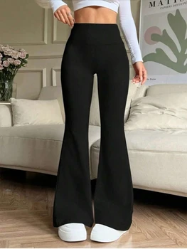 Women's Black High Waisted Flared Pants Stretchy Slimming Trousers Casual Daily Trendy 2026 Spring Fashion Women's Bottoms Loose 1