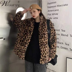 Vintage Leopard Warm Flurry Jacket Women Autumn Winter Thick Cropped Fake Fur Coat Korean Fashion Imitation Mink Zipper Outwear