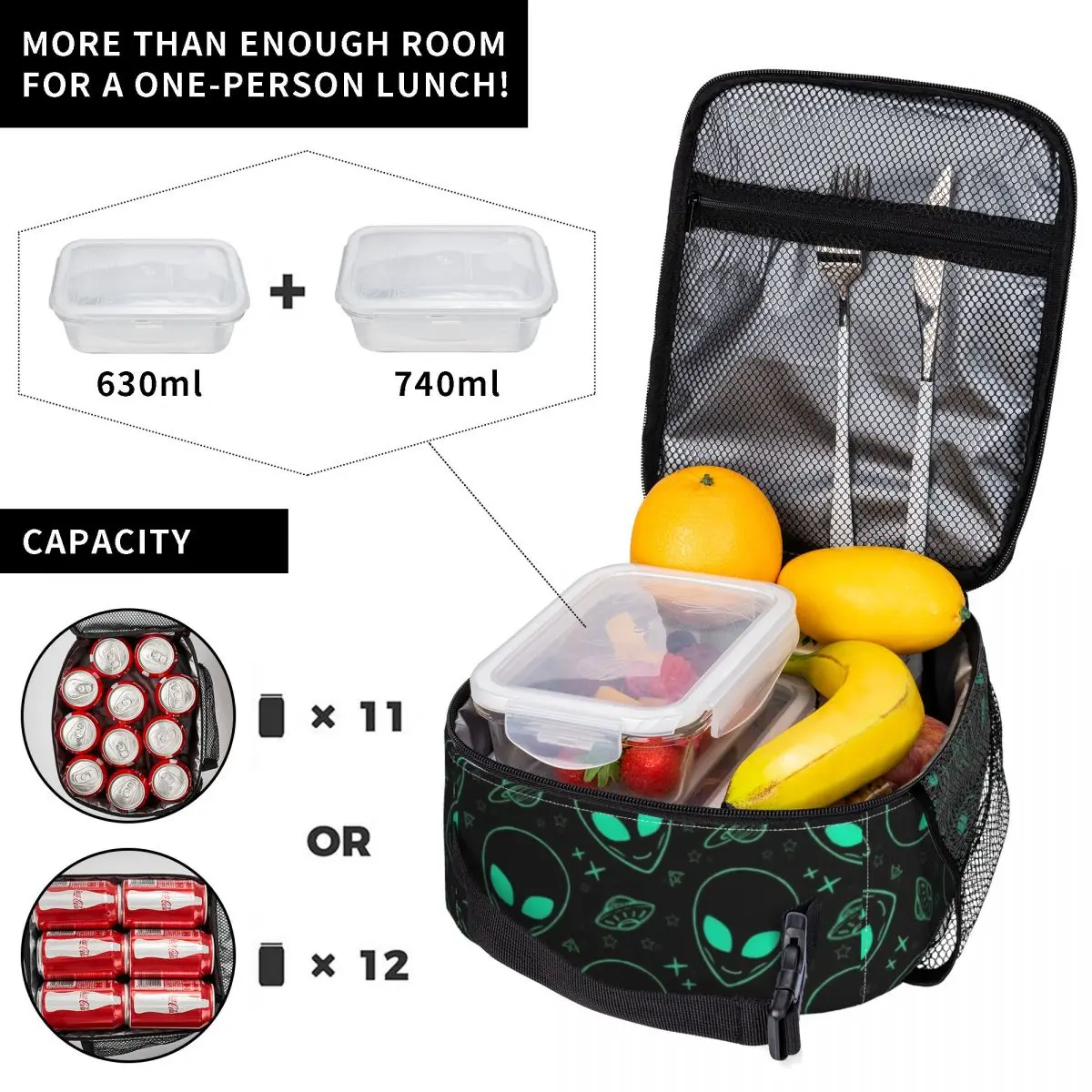 Alien And UFO Space Star Pattern Insulated Lunch Tote Bag for Women Resuable Cooler Thermal Bento Box Kids School Children
