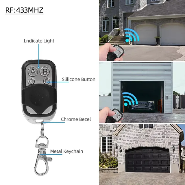 433MHZ Remote Control 4 Button Remote Controller Duplicator Universal Garage Door Opener Clone Rolling Code for Gate Garage Door 2
