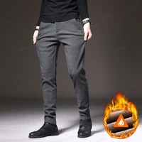 Winter Fleece Warm Men's Brushed Fabric Casual Pants Outdoors Business Thick Velvet Cotton Flocking PlushTrousers Male 28-38 2