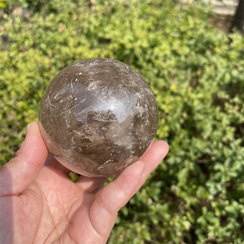 

8.4cm Rainbow Natural Clear Quartz Brown Crystal Spheres Smoky Quartz Ball