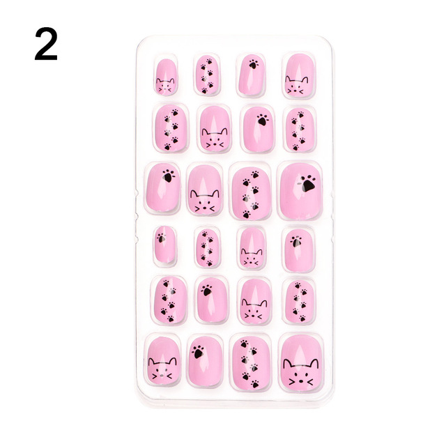 Candy False Nail Tips Children Cartoon Full Cover Kid Glue Self Fake Nail Art for Girls Manicure Tips Nail Decor
