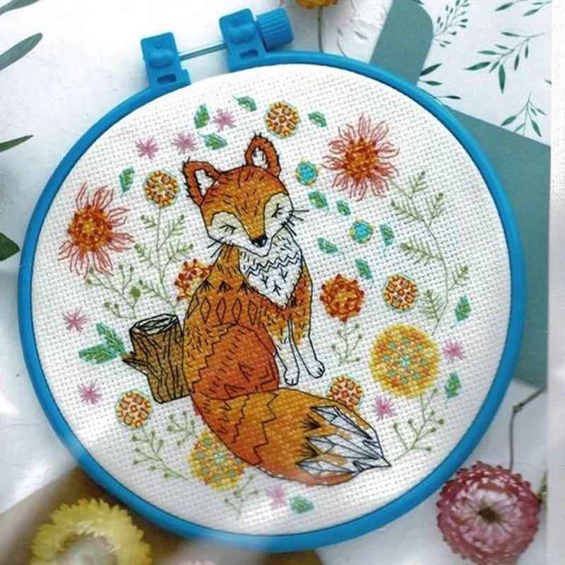 Gold Collection Embroidery Fox Cross Stitch Kit Christmas Stocking with Cotton Flosses & Needlework Kit for Wall Decor