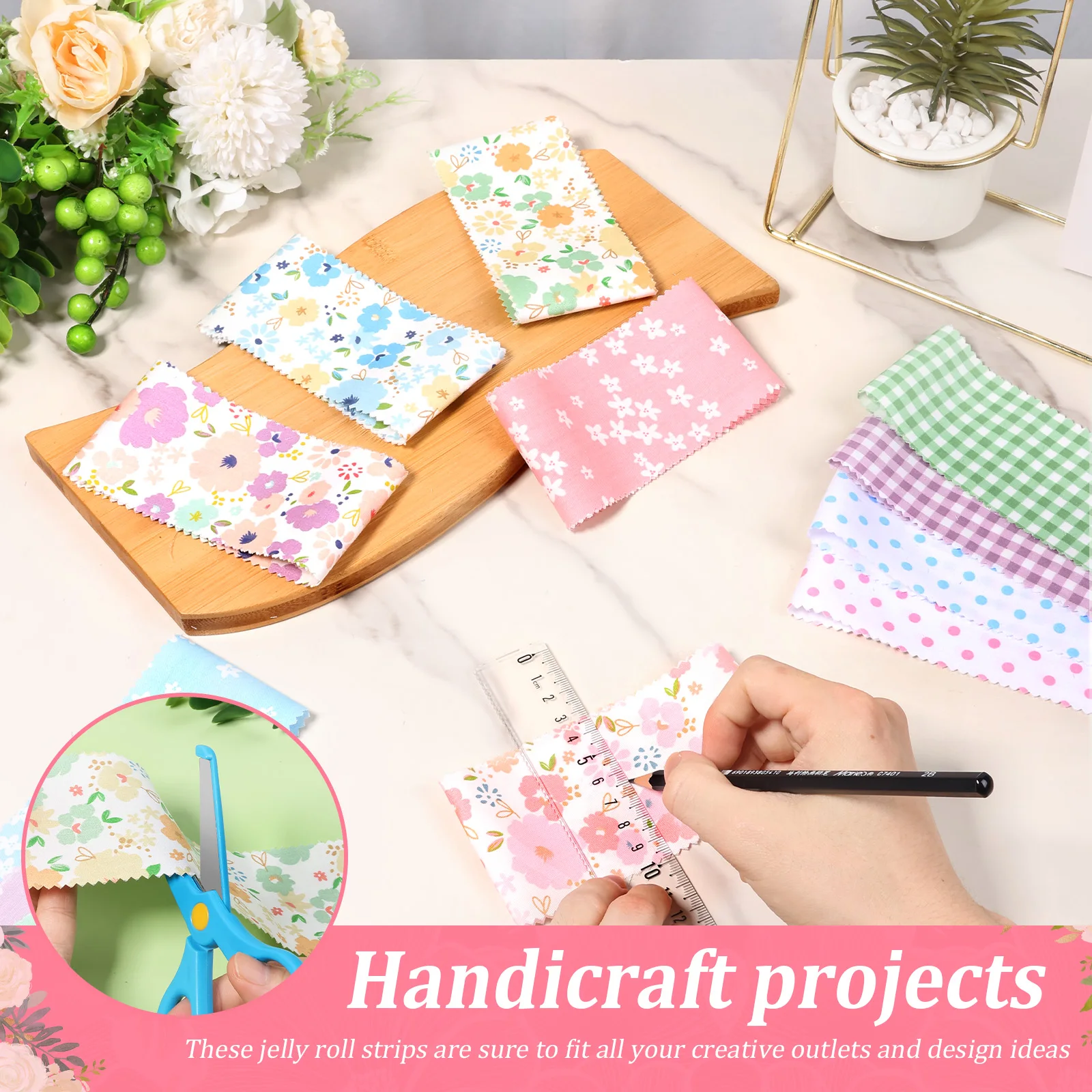 80/84 Pcs Sewing Patchwork Roll Floral Cotton Fabric Cotton Jelly Roll Up Cottons Fabric Quilting Strips Patchwork for DIY Craft