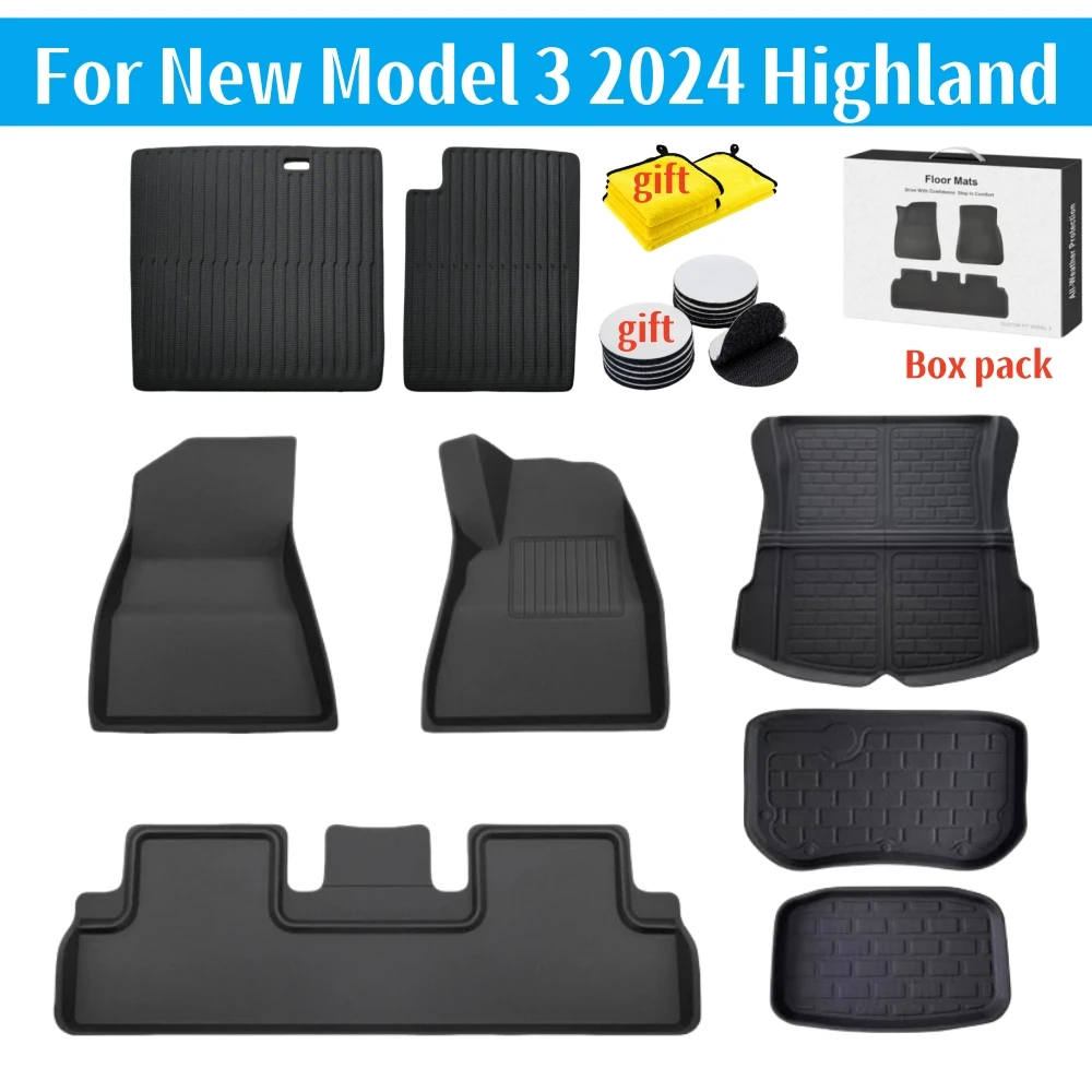 

For 2024 New Tesla Model 3 Highland Floor Mats XPE All Weather Front Rear Cargo Liner Mat Waterproof Anti-Slip 3D Trunk Mats