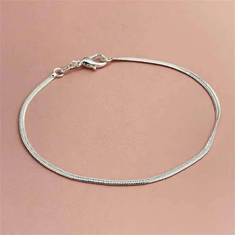925 Sterling Silver Flat Snake Chain Bracelet - 20CM Unisex Wedding Jewelry Gift