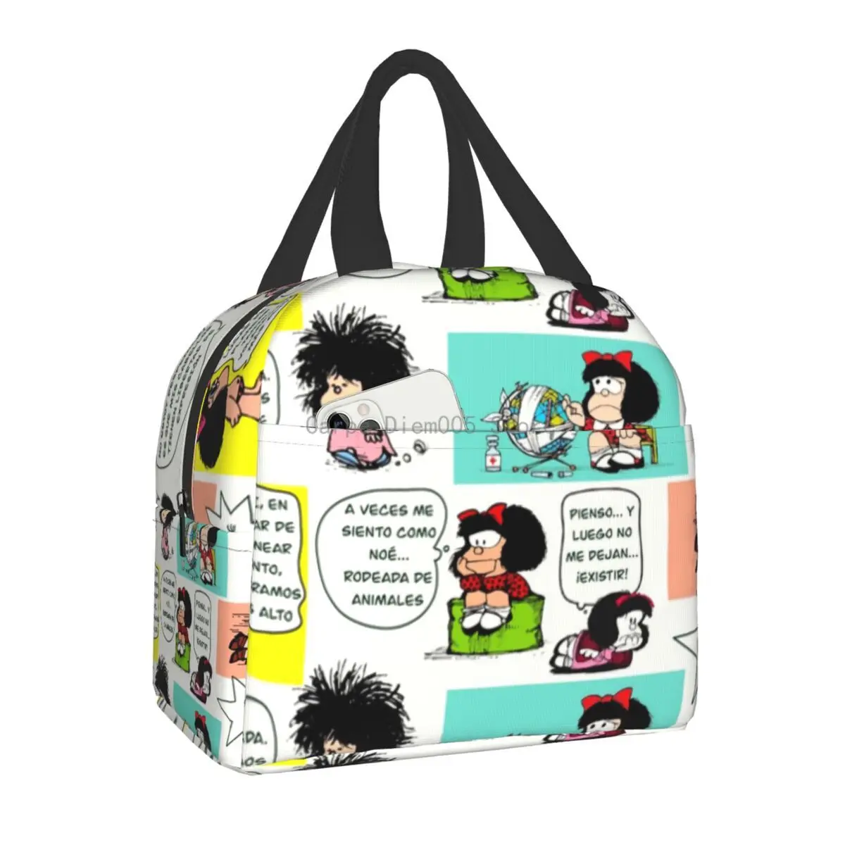 

Custom Manga Quino Mafalda Lunch Bag Men Women Warm Cooler Insulated Lunch Box for Kids School Fruit Fresh Storage Bag