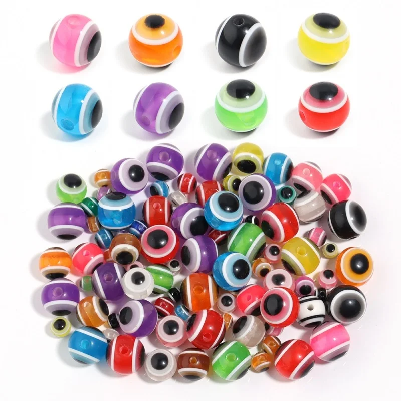 6/8/10/12mm Bunte Runde Spacer Perlen Evil Eye Perlen Streifen Harz Spacer Perlen für Schmuck Machen DIY Armband Halskette Charms