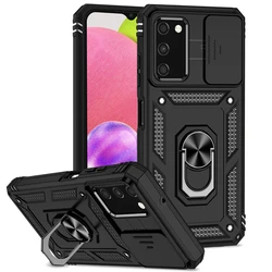 Shockproof Armor Stand Case with Magnetic Car Holder and Slide Camera Cover - A13 4g (Black)