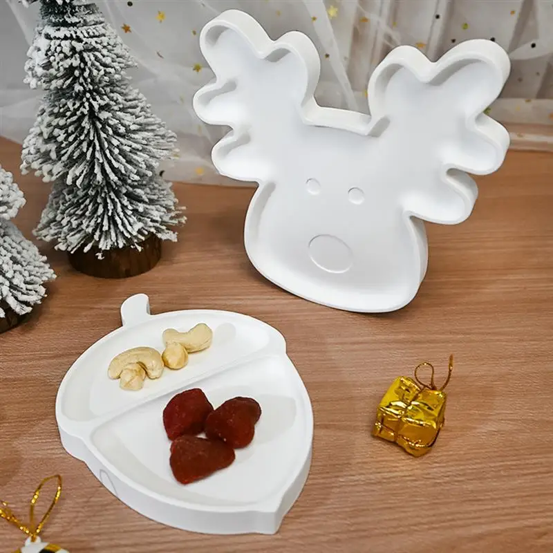 Silicone Mold Christmas Elk Tray Silicone Mold Cute Deer Head Nut Storage Tray Cement Mold Home Decoration DIY Terrazzo Plate Clay