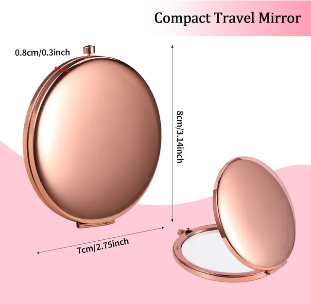 Miroir rond de maquillage grossissant Double face en métal, cosmétique, aspect Portable, verre, Compact, motif de lettres en or Rose 2