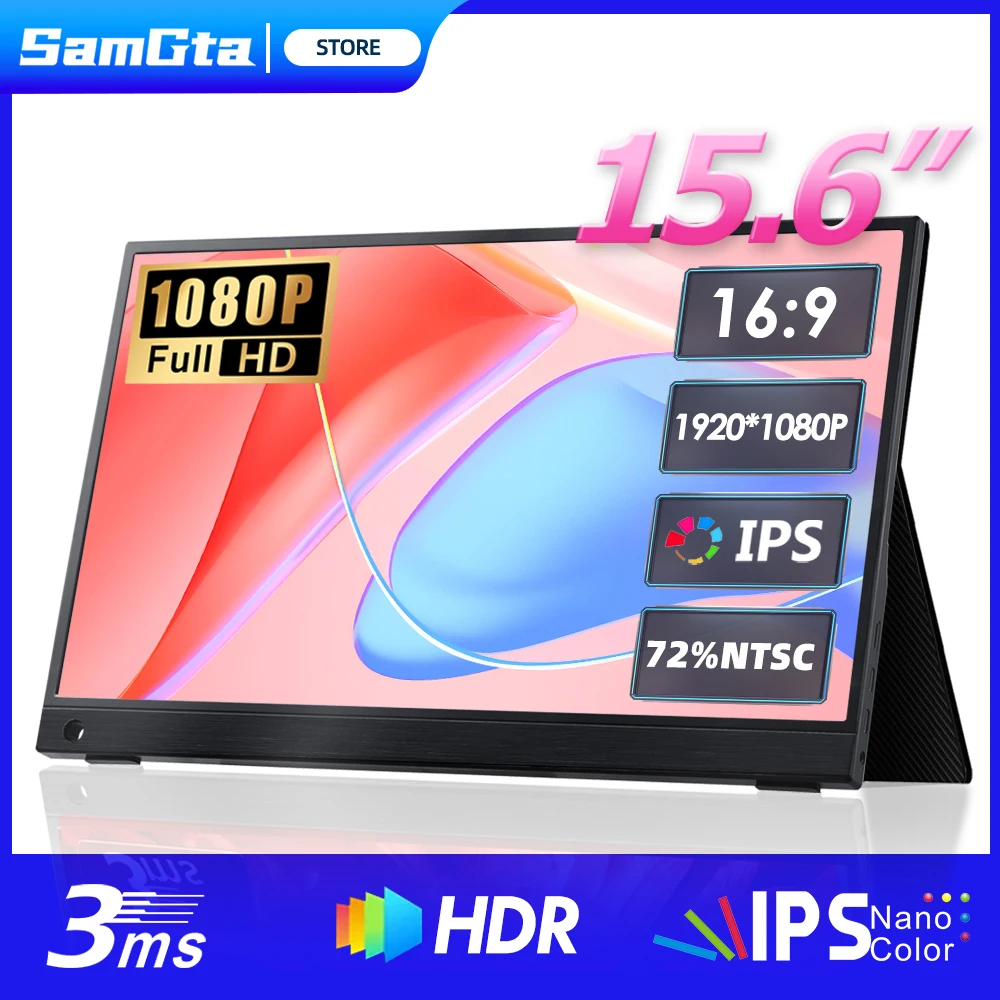 Monitor Portatile Da 15.6 Pollici Fhd 1920*1080P Gaming Schermo Lcd Da 15.6 "Per Telefono Portatile Interruttore Pc Ps4 Ps5 Xbox Macbook Gamer