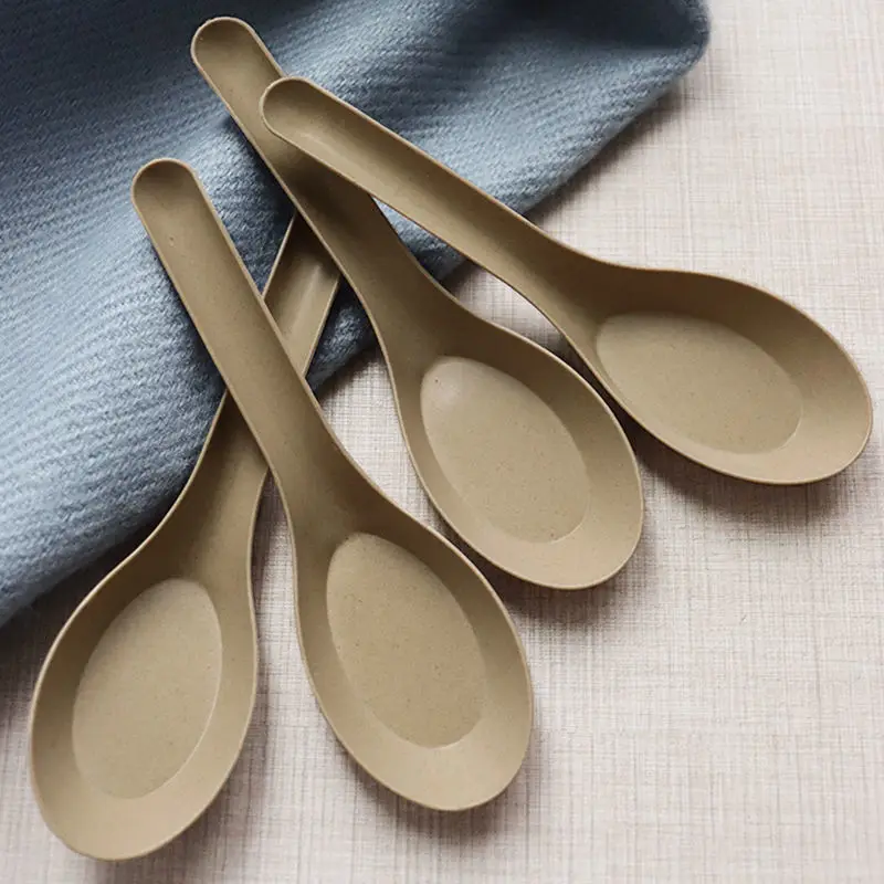 100pcs Disposable Rice Husk Spoon Degradable Soup Spoons Portable Porridge Scoop Food Grade Kitchenware Household Scoops