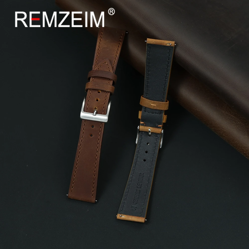 Vintage Leather Quick Release Watch Band with Stainless Steel Buckle