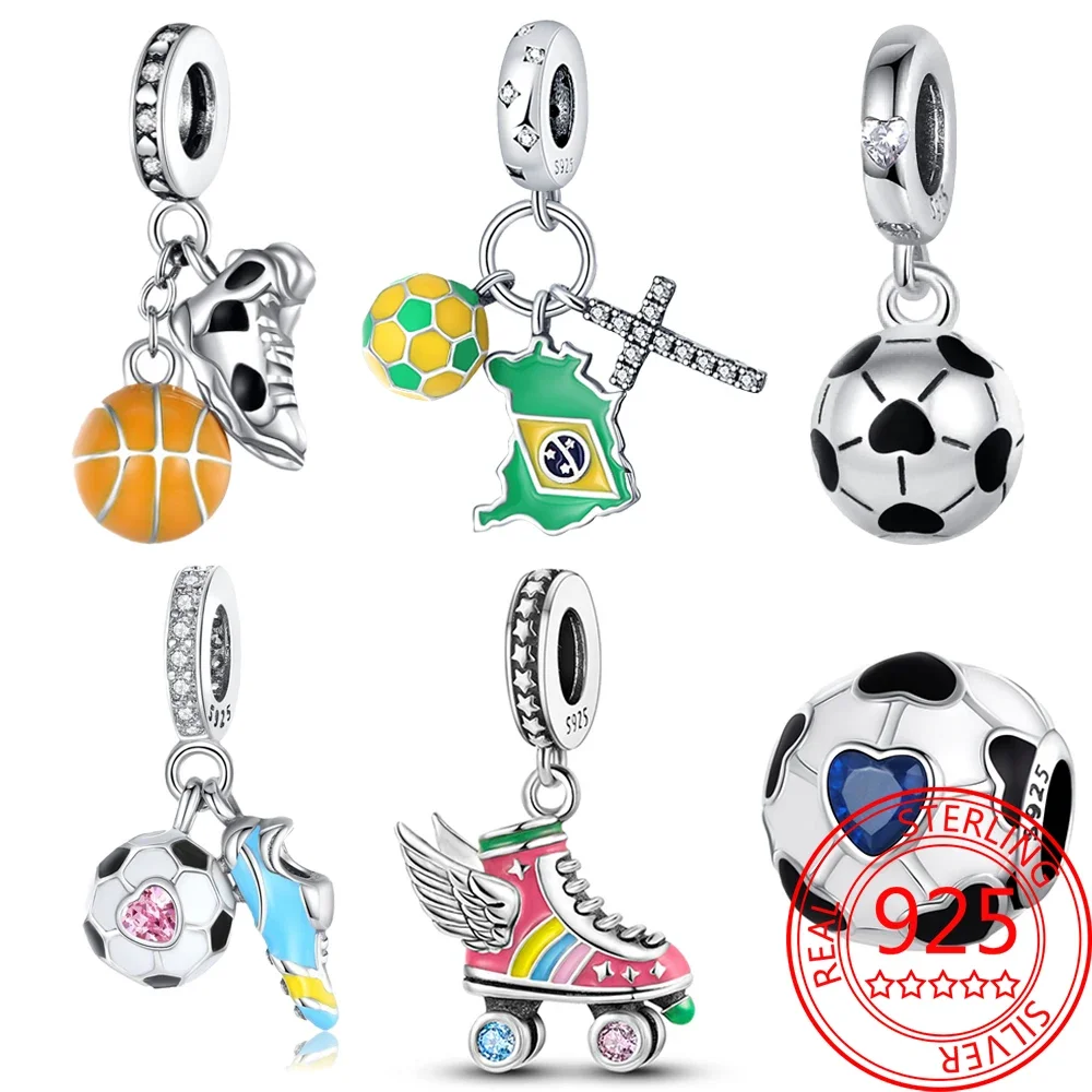 

925 Sterling Silver Green Dangle Football Charm fit Original Pandora 3MM Bracelet & Necklace Jewelry Makings