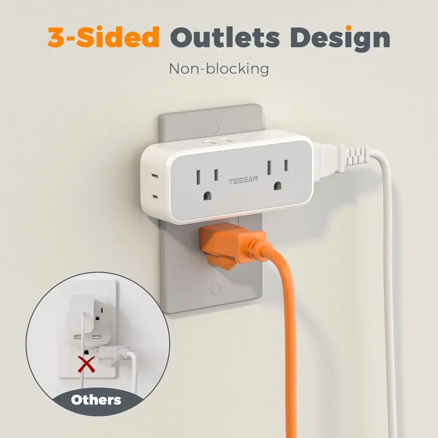 TESSAN Surge Protector Power Strip with 4 AC Outlets 2 USBA Ports and 1 USBC Port Multi Plug Splitter for Home Office Essentials