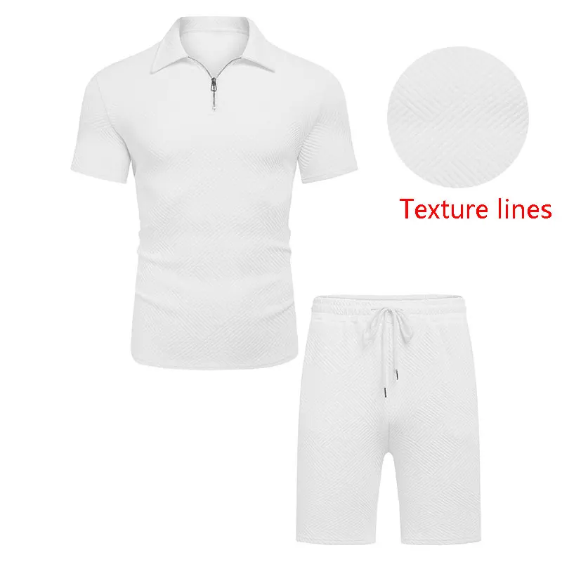 Summer High-quality Men's Suit Texture Jacquard Craft Casual Sports Suit Slim Polo Shirt Shorts Two-piece Men's Clothing