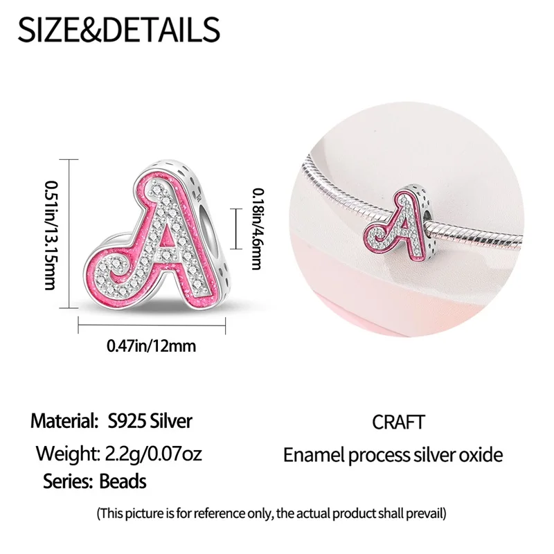 925 Sterling Silber Neuer heißer Verkauf Rosa 26 Buchstabe A DIY Charm Fit Original Pan 3mm Armband für Frauen Schmuck Geburtstagsgeschenk Neu in – Detail 1