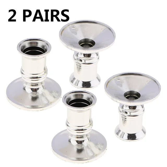 4Pcs Taper Candle Holders Traditional Shape Fits Standard Candlestick Silver Decoration Tea Light 5