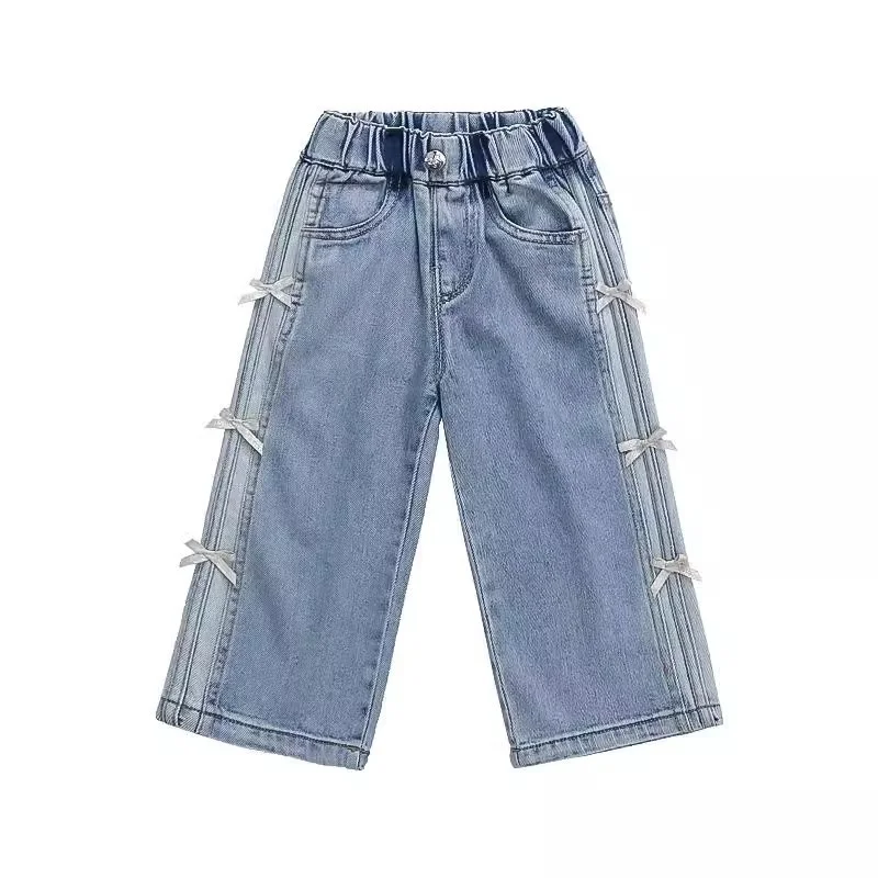 Mädchen-Jeans mit Schleifenmuster, neue BlingBling-Diamant-Jeans, Kinderkleidung, gerade, weit geschnittene Hosen, lockere Hosen, 2–8 Jahre – Detail 12