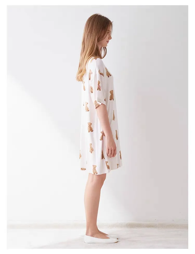 One Piece Dress  Night Dress Nightwear Room Wear Ladies Summer Sleepwear Modal Short Sleeves